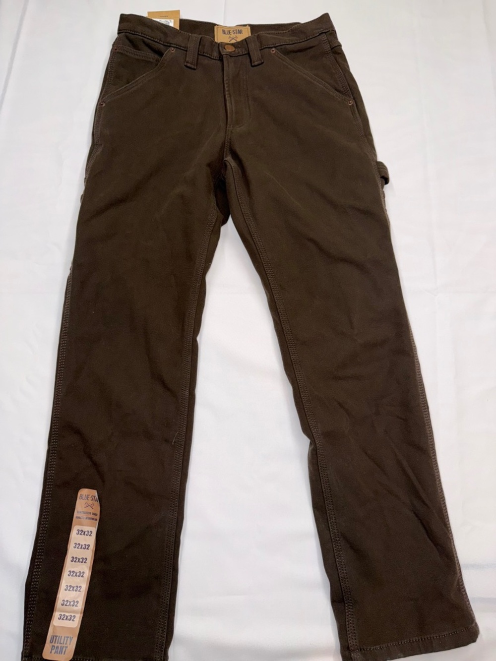 BLUE STAR New $35 Mens 32x32 Brown Fleece Lined Cargo Utility Work Pants